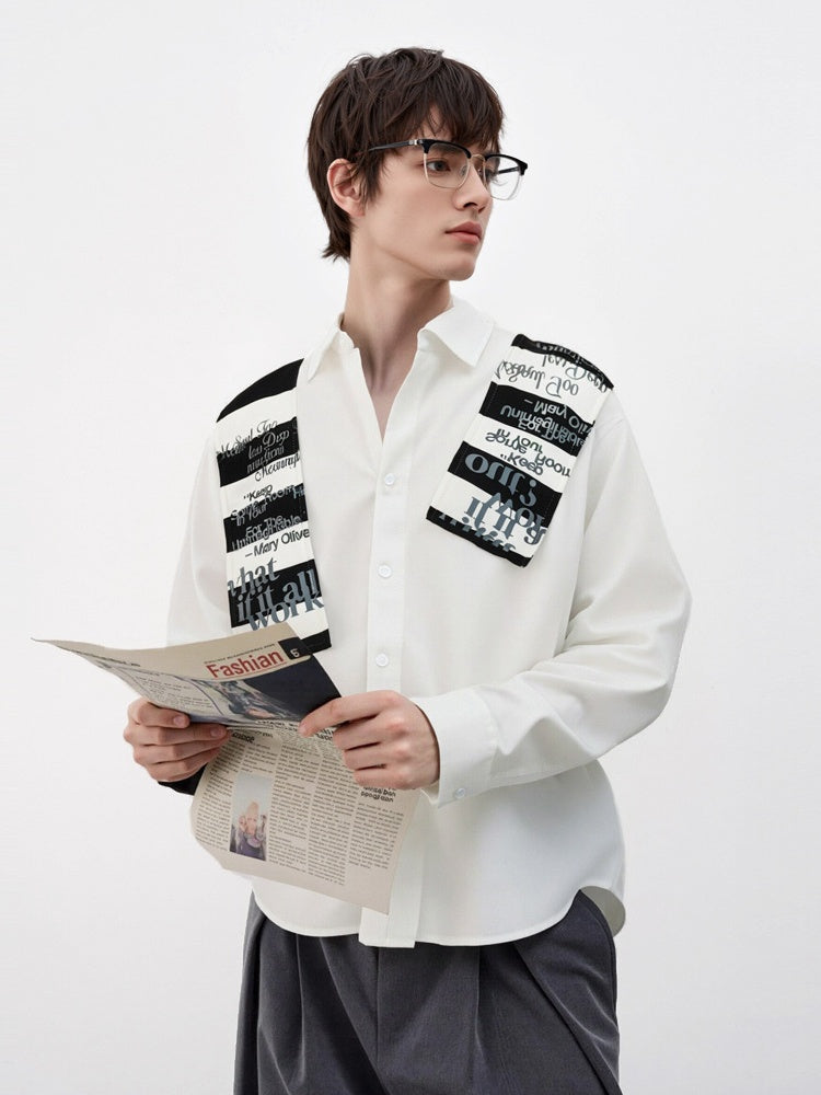 Patchwork Striped Shirt with Shawl Accent