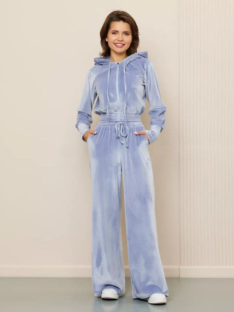 Velvet Zipper Cardigan, Silver Fox Fleece Sweatshirt, Lace-Up Pants 2-piece Sets