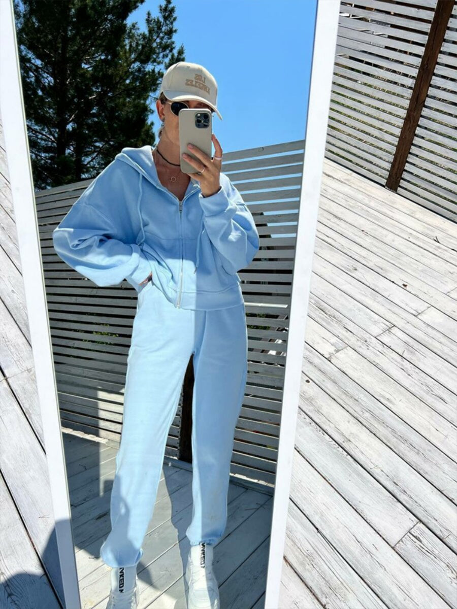 Liber Autumn women's solid color lace-up clothing Sweatshirts&Hoodies Long sleeve cardigan two piece set