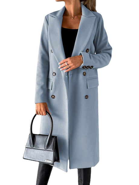 Long Sleeves, Lapel, Solid Color, Double-breasted, Slim Fit Coats
