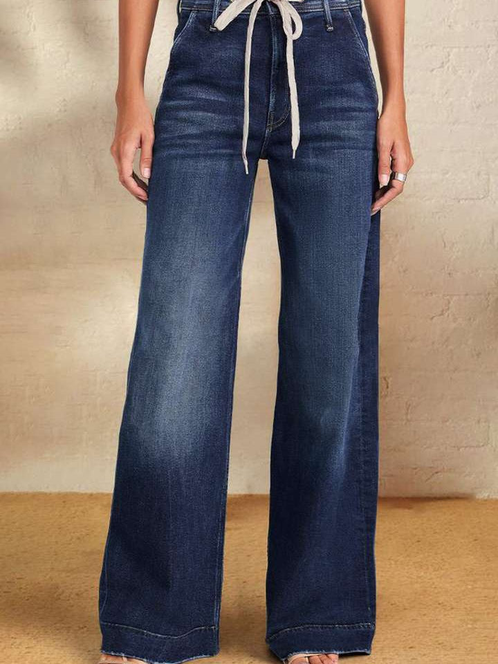 Drawstring Wide-Leg Jeans
