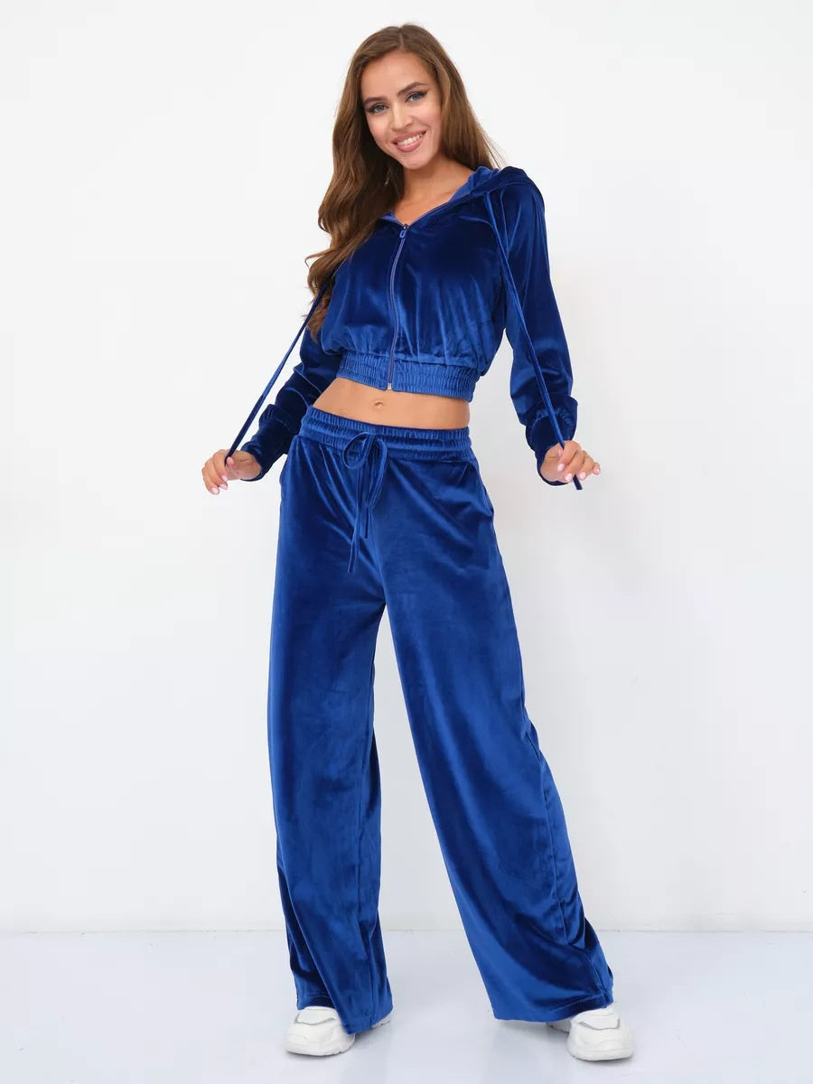 Velvet Zipper Cardigan, Silver Fox Fleece Sweatshirt, Lace-Up Pants 2-piece Sets