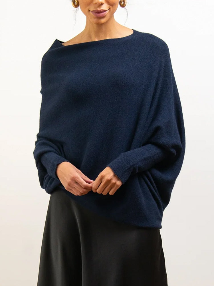 Old Knitting Pleated Sloping Shoulders Pullover T-shirt