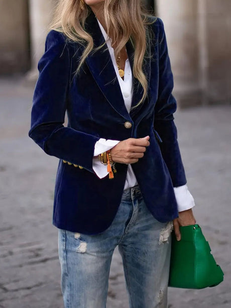 Slim Velvet Buttons Patch Pocket Blazer