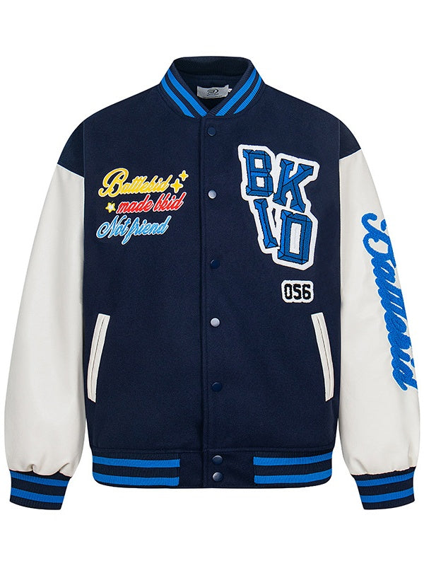 Campus Style Contrasting Colors Towel Embroidery Flocking Embroidery Letter Baseball Jersey