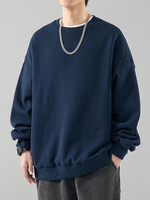 All-match Crew Neck Loose Solid Color Hood Sweatshirts&Hoodies