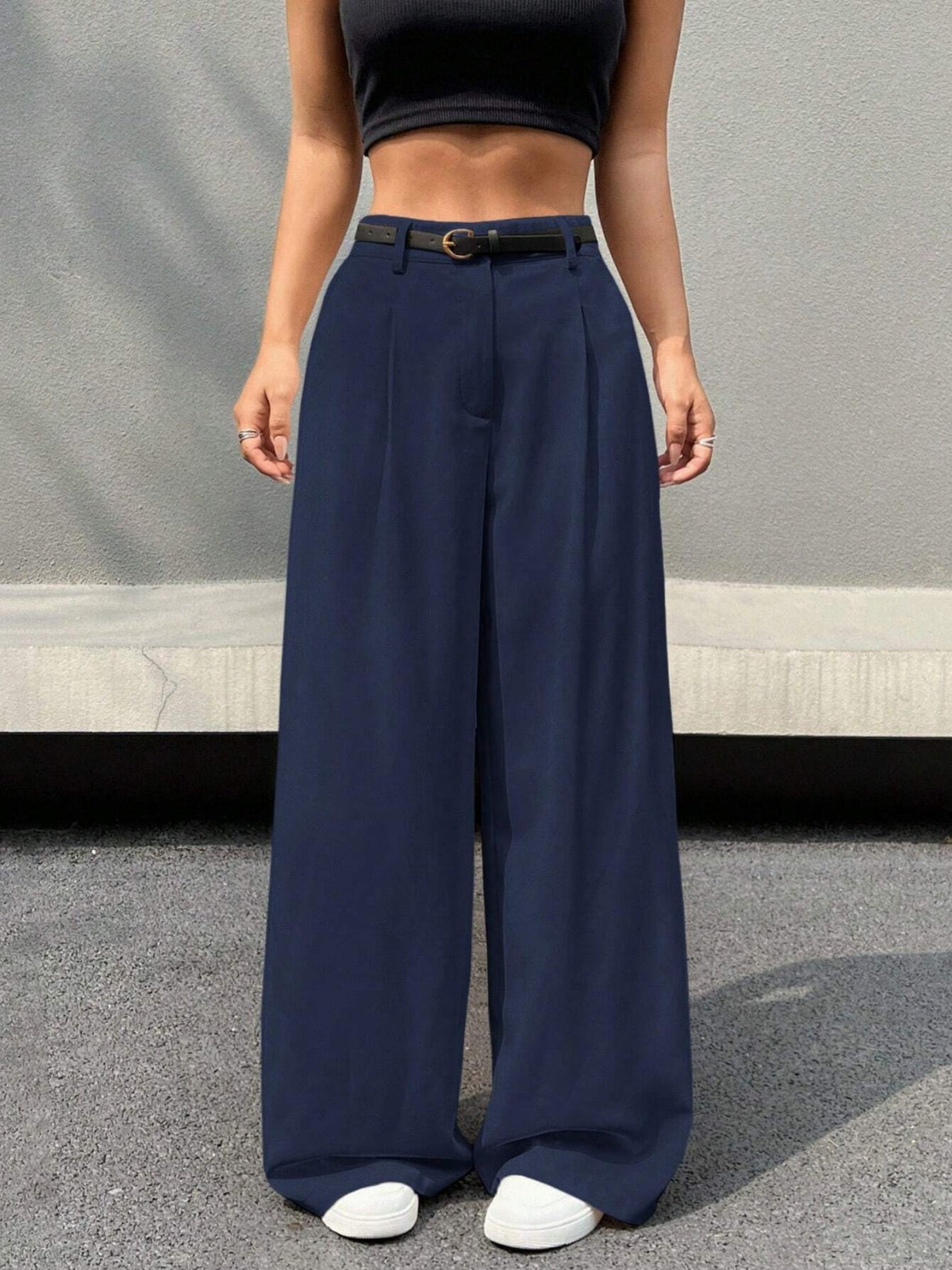 Pleated Drape Women's Suit Pants High Waist Wide Leg Versatile Casual Straight Floor-length Suit Pants