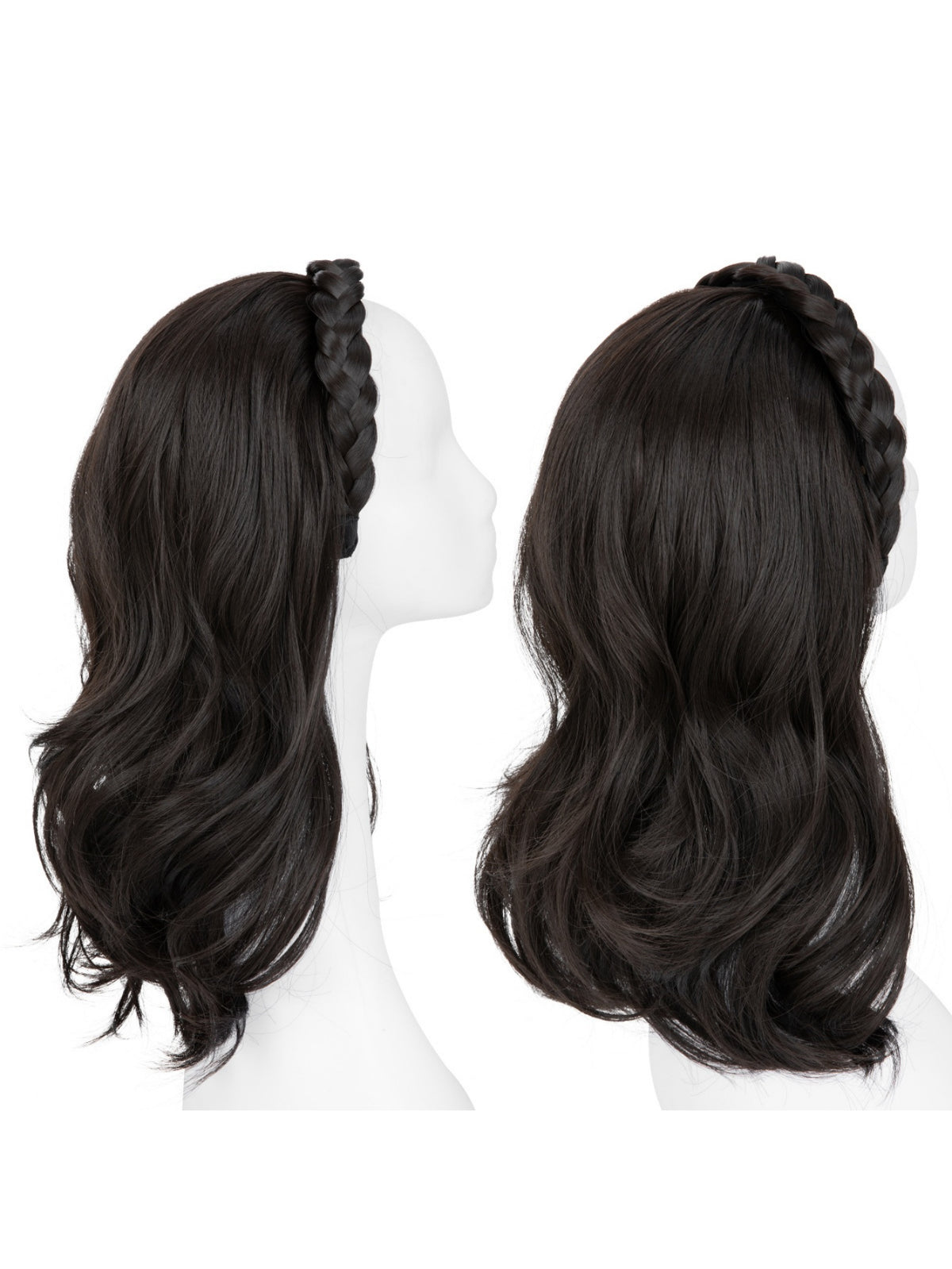 Fishbone Braid Headband Integrated Hair Replacement Long Curly Half-head Wig