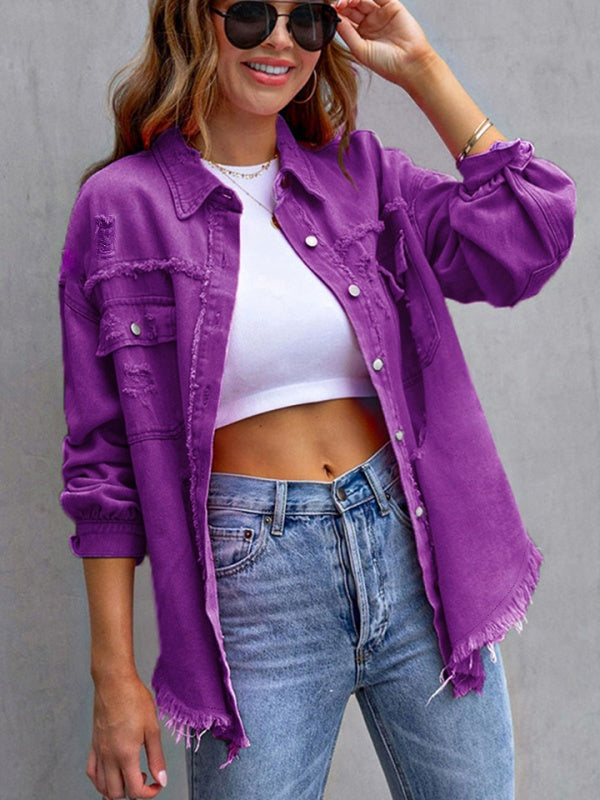 Multicolor Raw Hem Denim Jacket