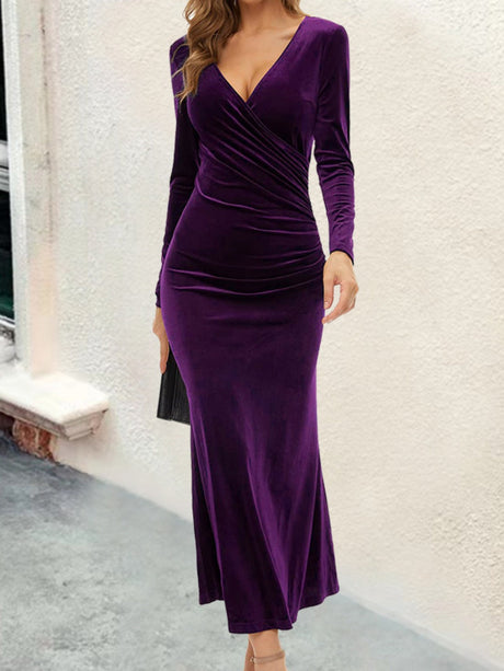 V-neck Velvet Maxi Dresses