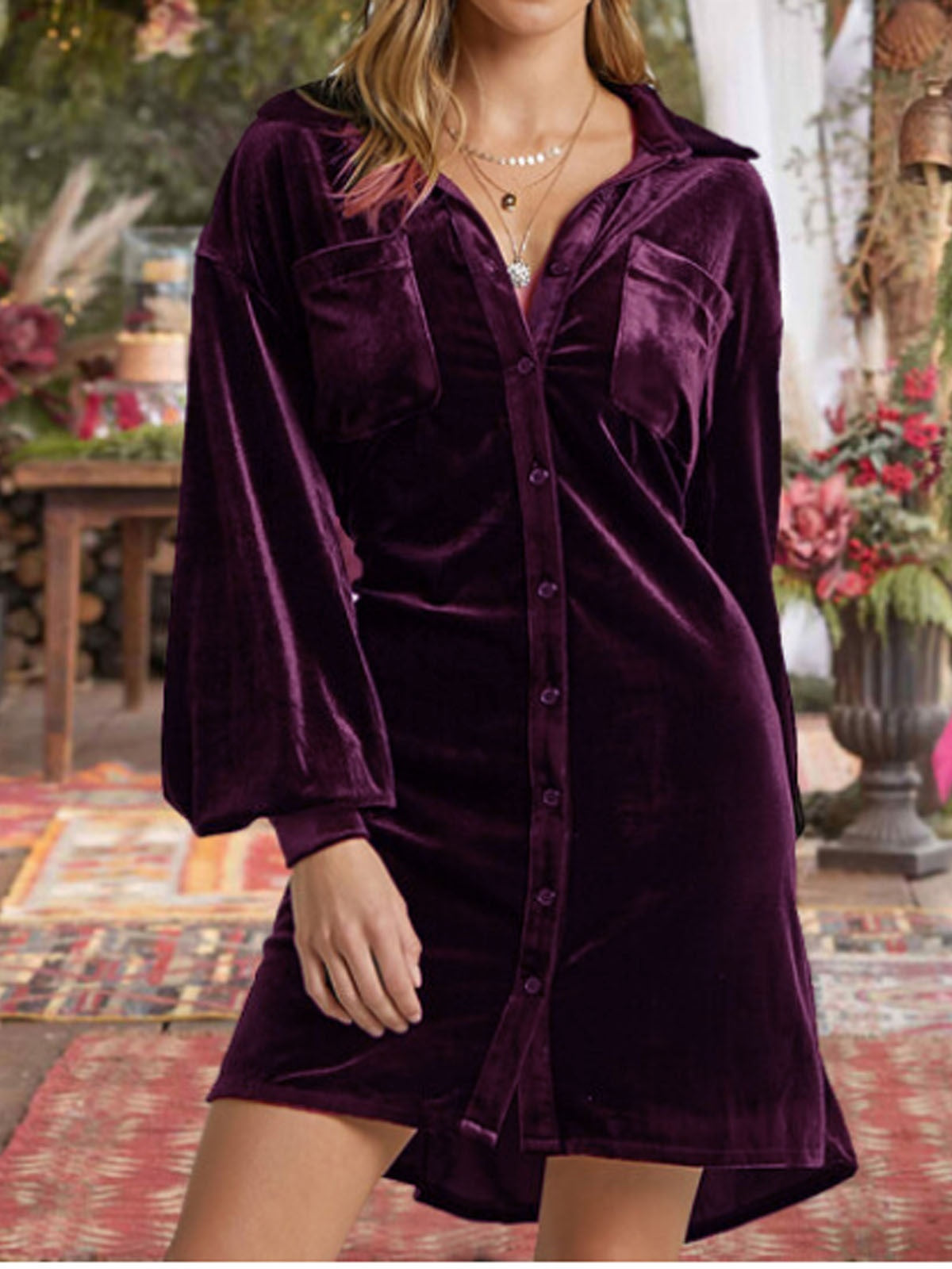 Irregular Splicing Velvet Long Shirt