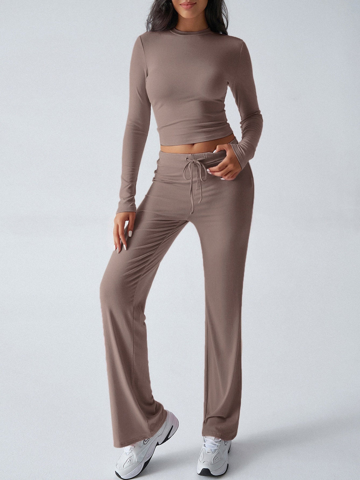 Casual Sporty Slim-fit Long-sleeved Top And Drawstring Trousers Two-piece Set