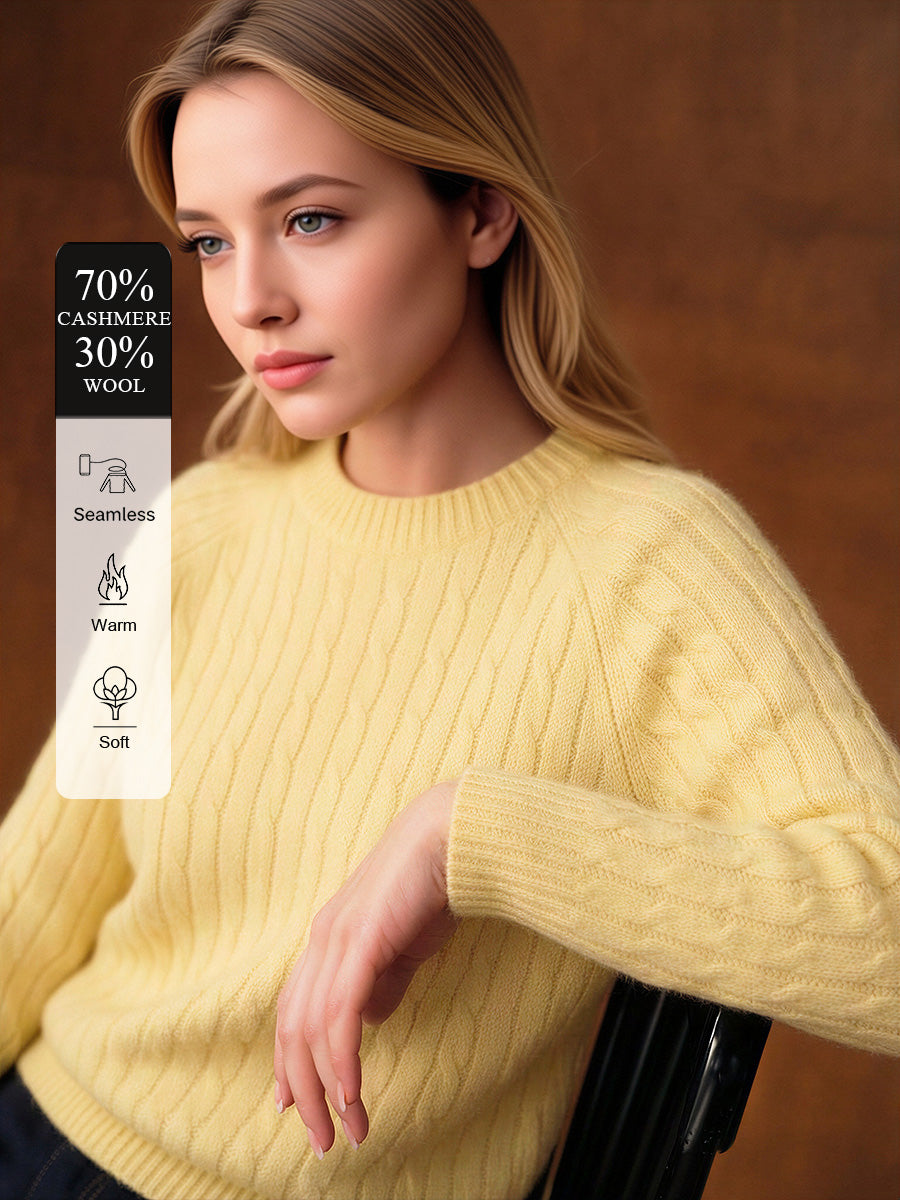 70% Cashmere & Wool Seamless Cable-Knit Sweater