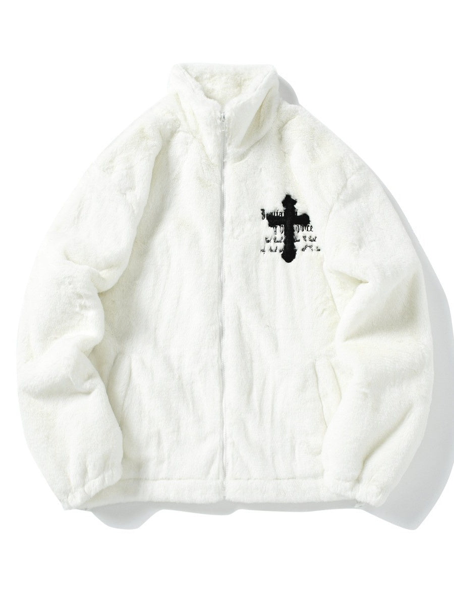 Tie-dye Gradient Cross Stitch Lambskin Faux Rabbit Fur Coat