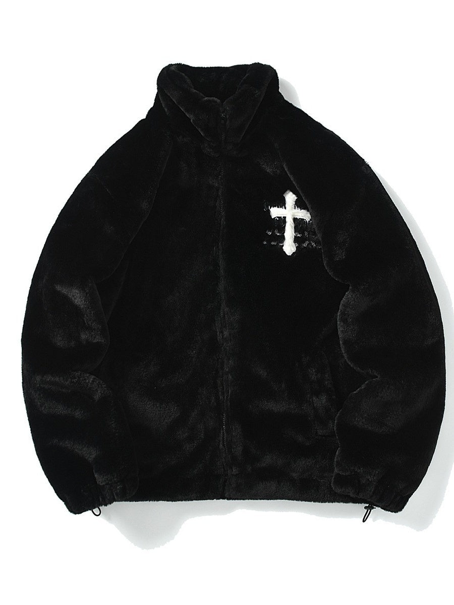 Tie-dye Gradient Cross Stitch Lambskin Faux Rabbit Fur Coat