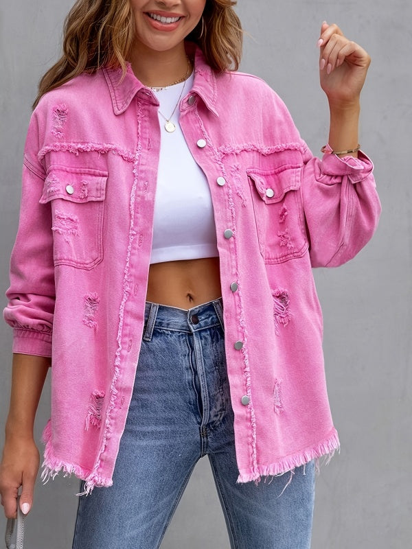 Multicolor Raw Hem Denim Jacket