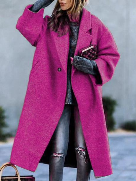 Temperament Commuting Beltless Lapel Loose Style Buttons Mid-length Coats