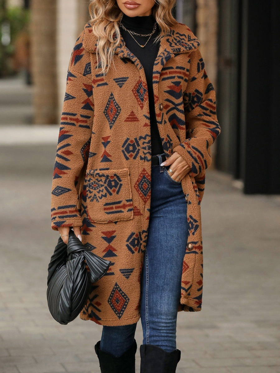 Christmas Long Cardigan Button Pocket Jacket
