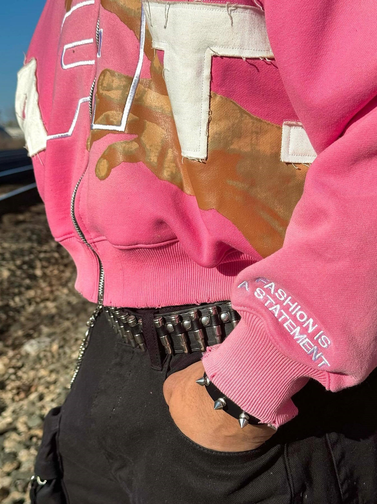 Colorblock Letter Patch Hoodie Jacket