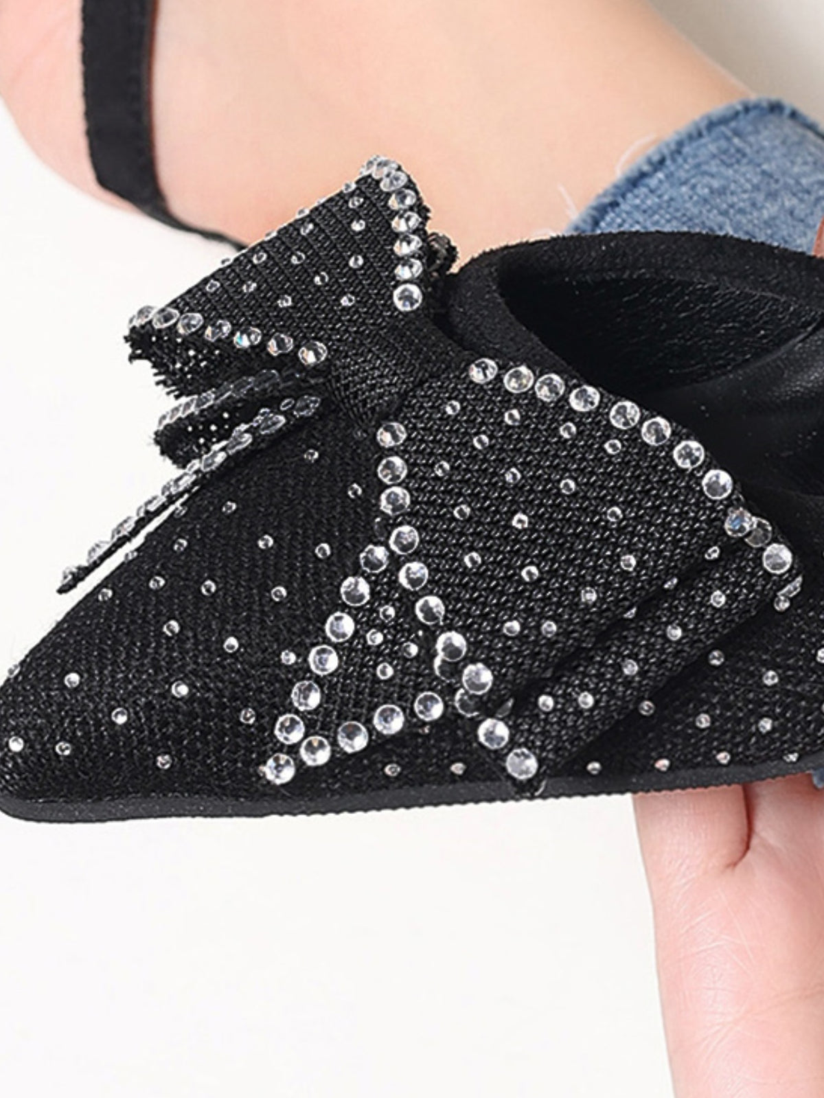 Rhinestone Pointed Bow Backless High Heels