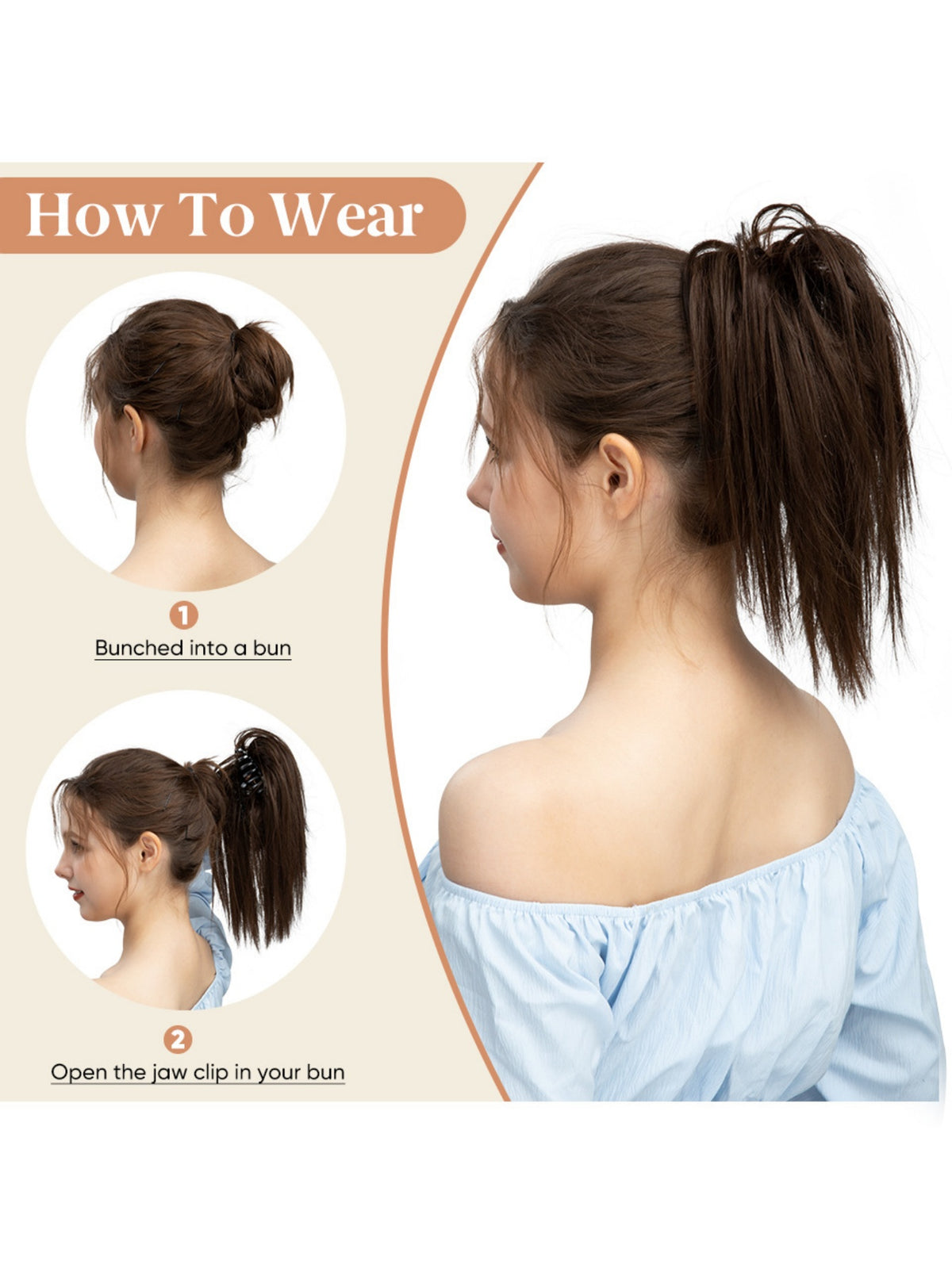Ponytail Hair Clip Headpiece, Long Fringe Style High-temperature Silk Hair Clip Hair Tie Wig