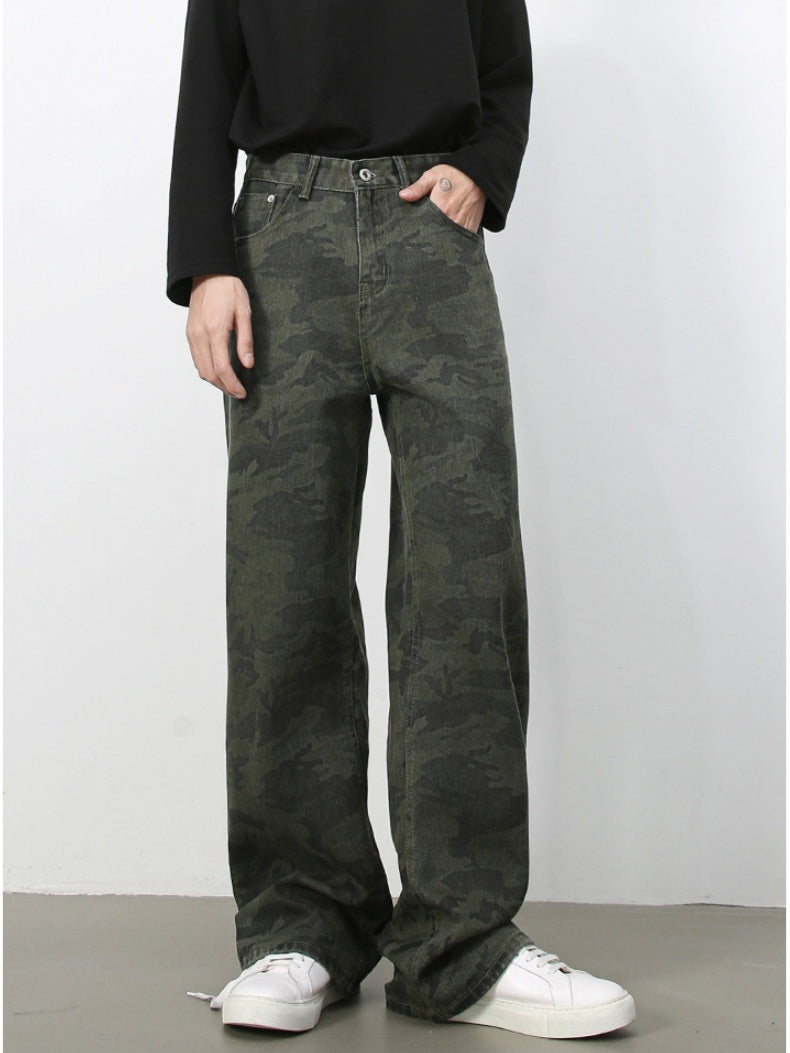 Camouflage Ins Loose-fit Straight-fit Wide-leg Jeans