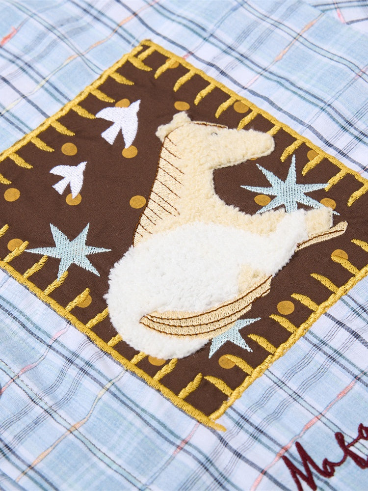 Cartoon Embroidery Plaid Loose-fit Shirts