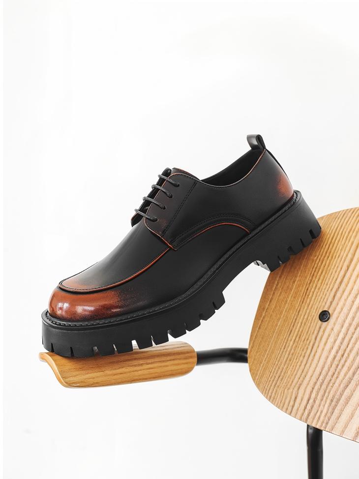 Distressed Thick-soled Lace-up Leather Shoes