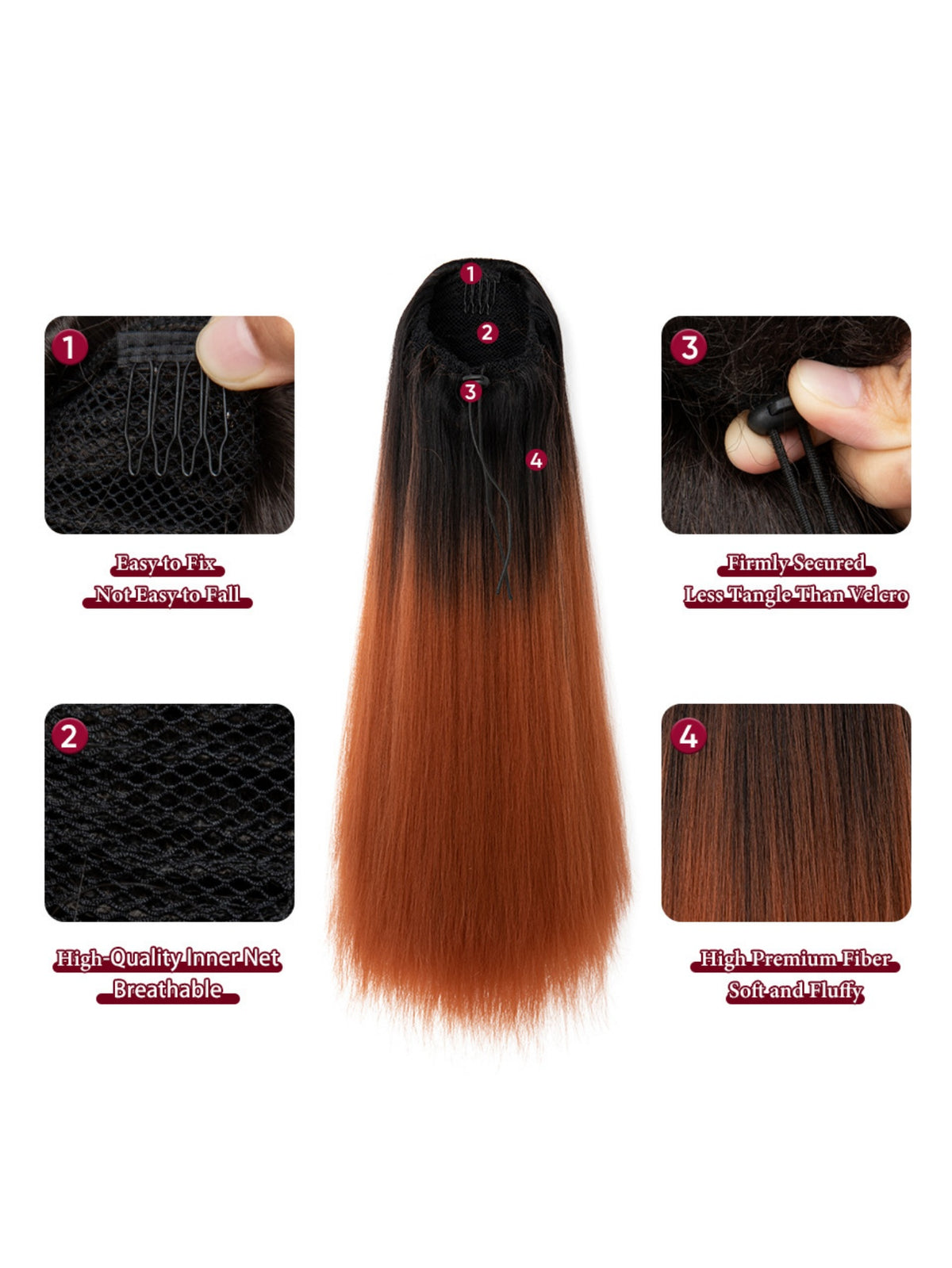 Drawstring Long Straight Synthetic Fiber Wig