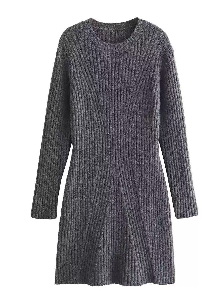 High-neck Solid Color Knitted Short Dress