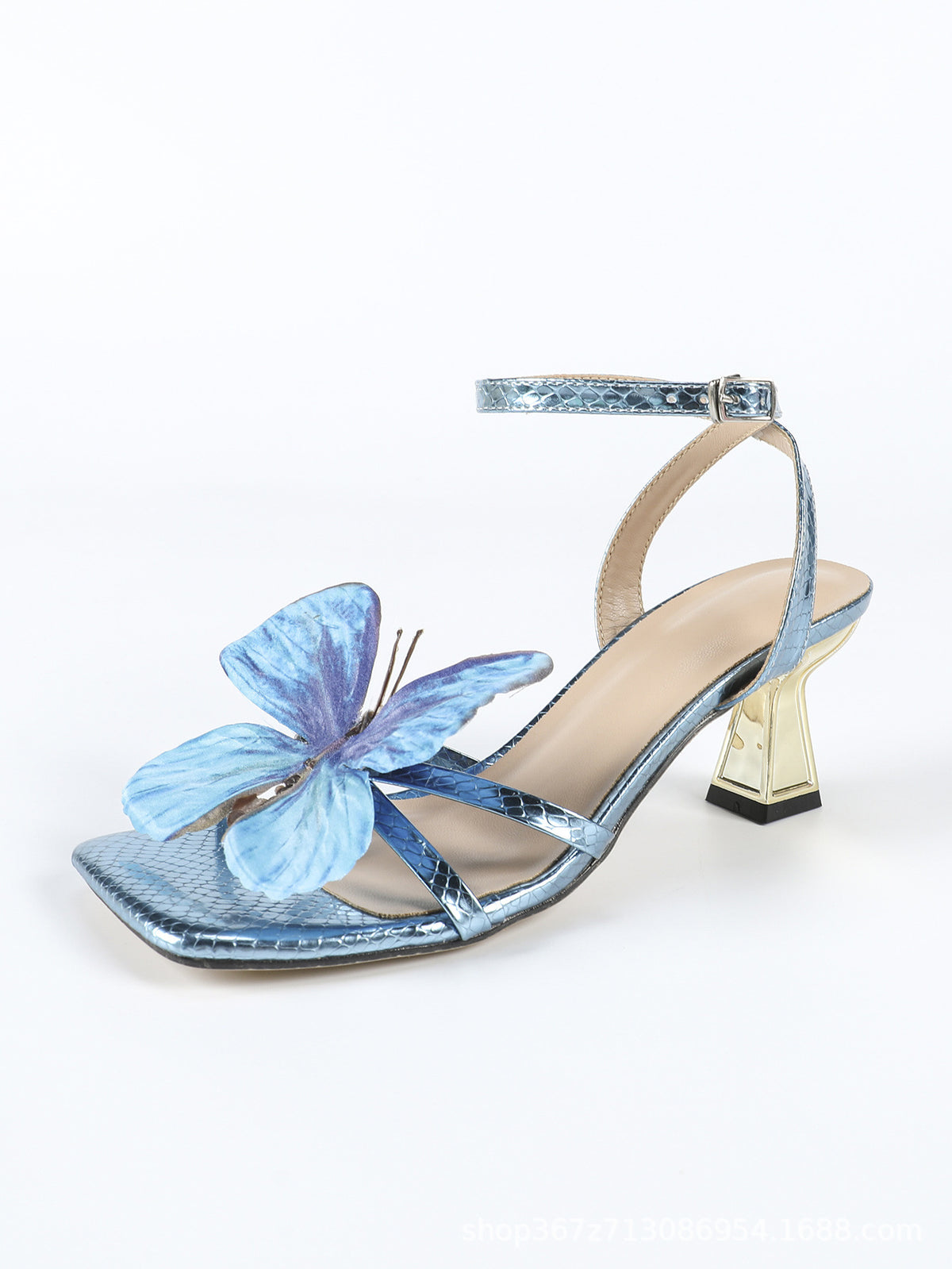 3D Butterfly Iridescent High-Heeled Sandals