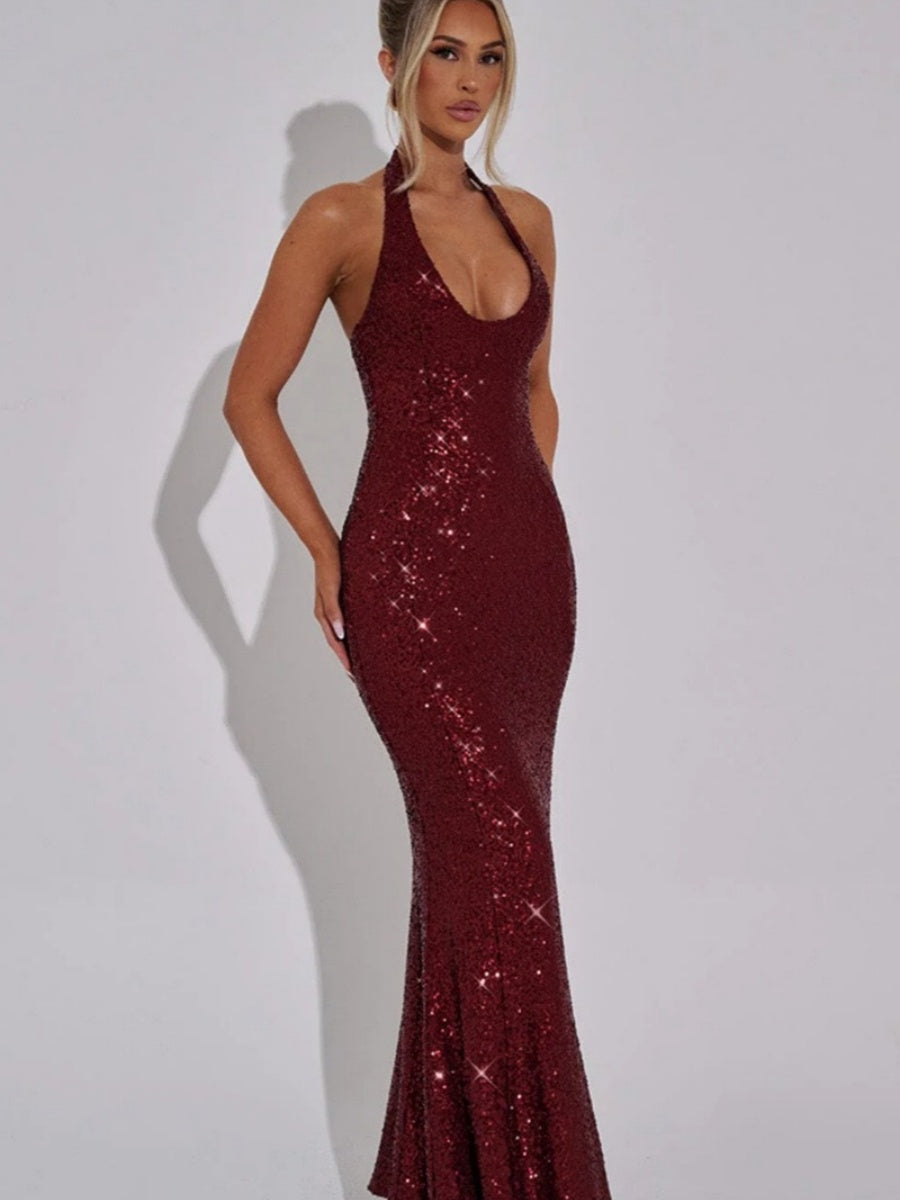 Sequin Backless Mermaid Maxi Dress