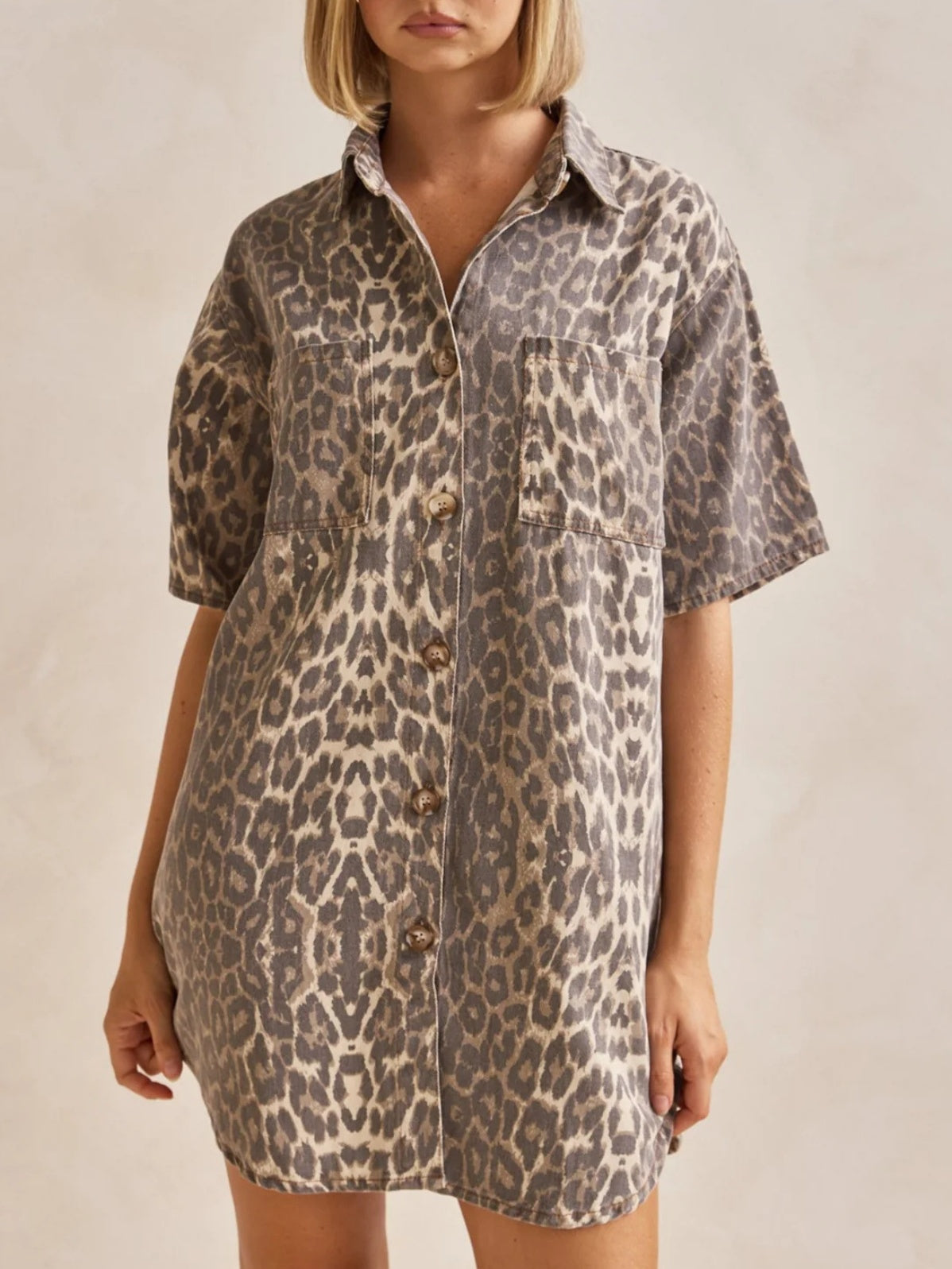 Leopard Print Lapel Retro Pocket Denim 2-piece Sets