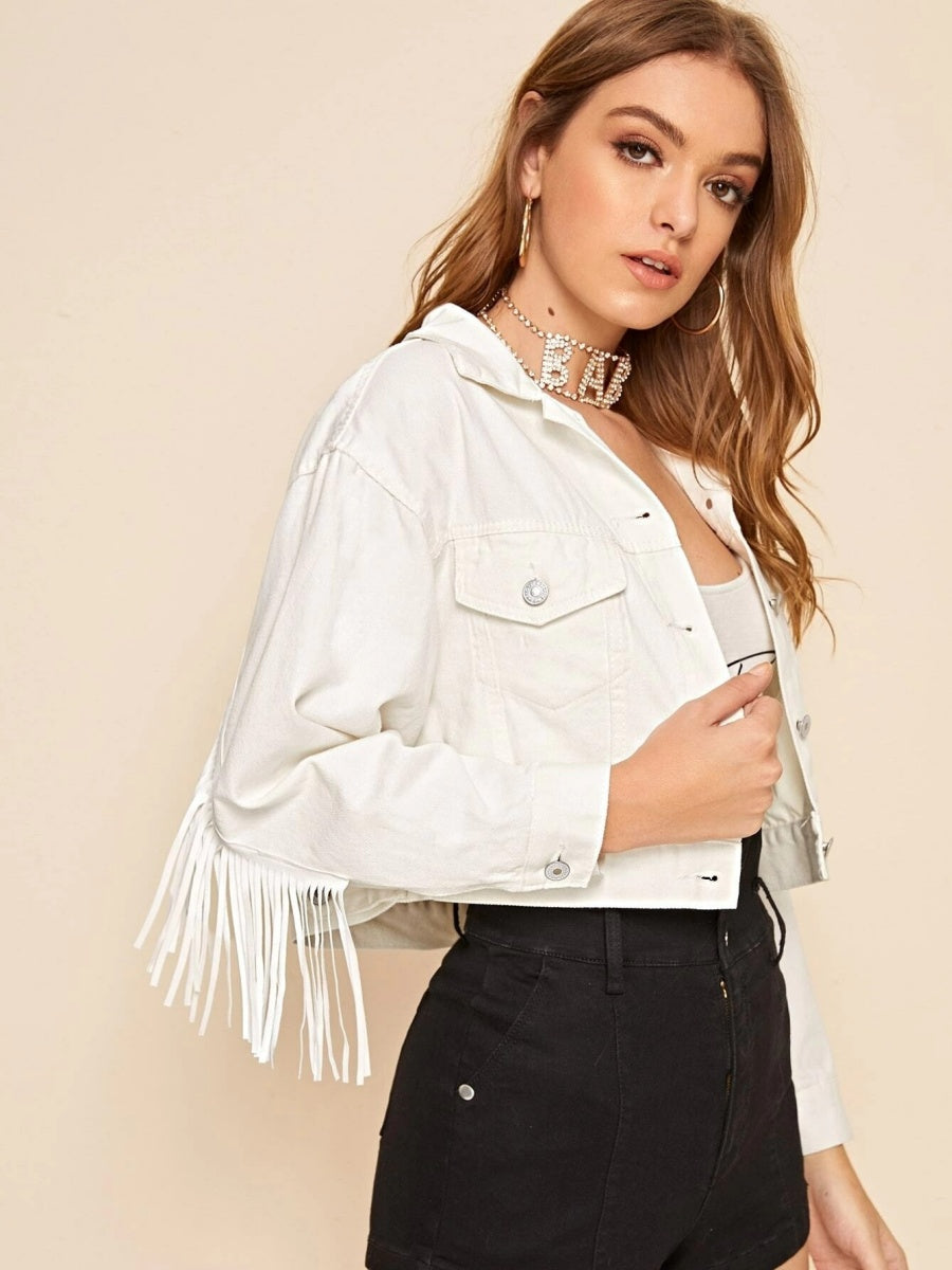 Liber Autumn Women's Tassel White Denim jacket