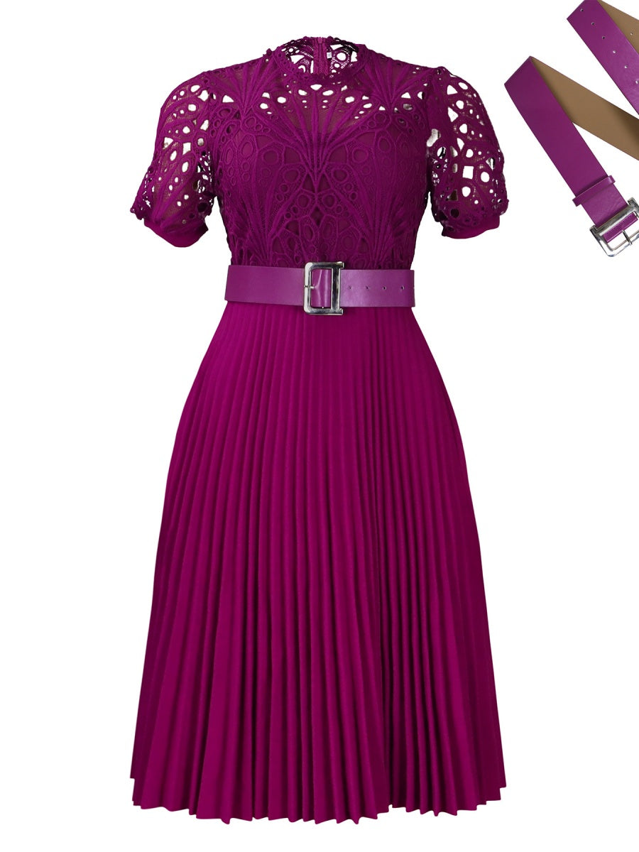 Short Sleeve Trim Lace Belts Mini&Short Dresses