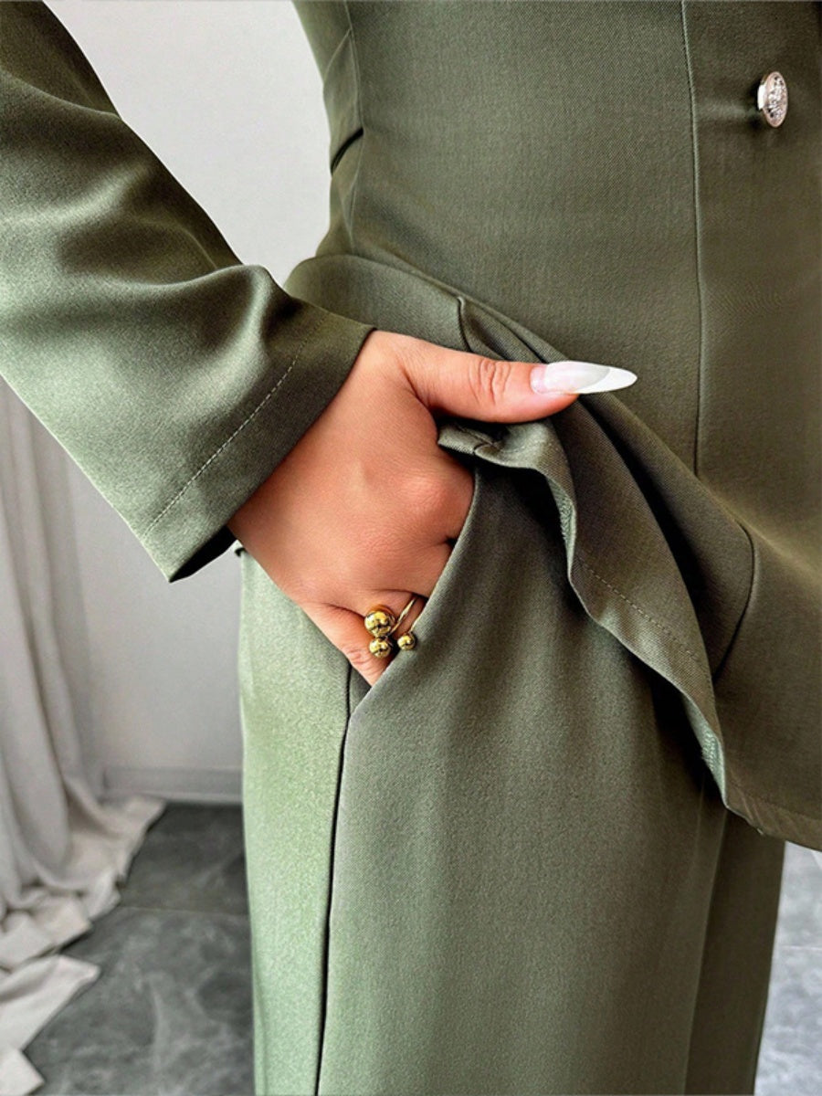 Long Sleeve Single Buckle Blazers Straight-leg Pants 2-piece Sets