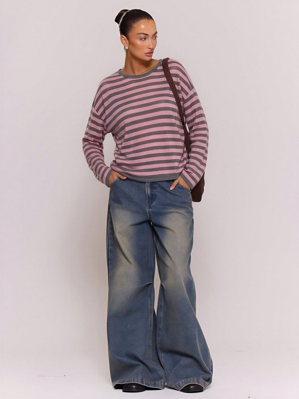 Linen-Blend Relaxed Striped Knit Top