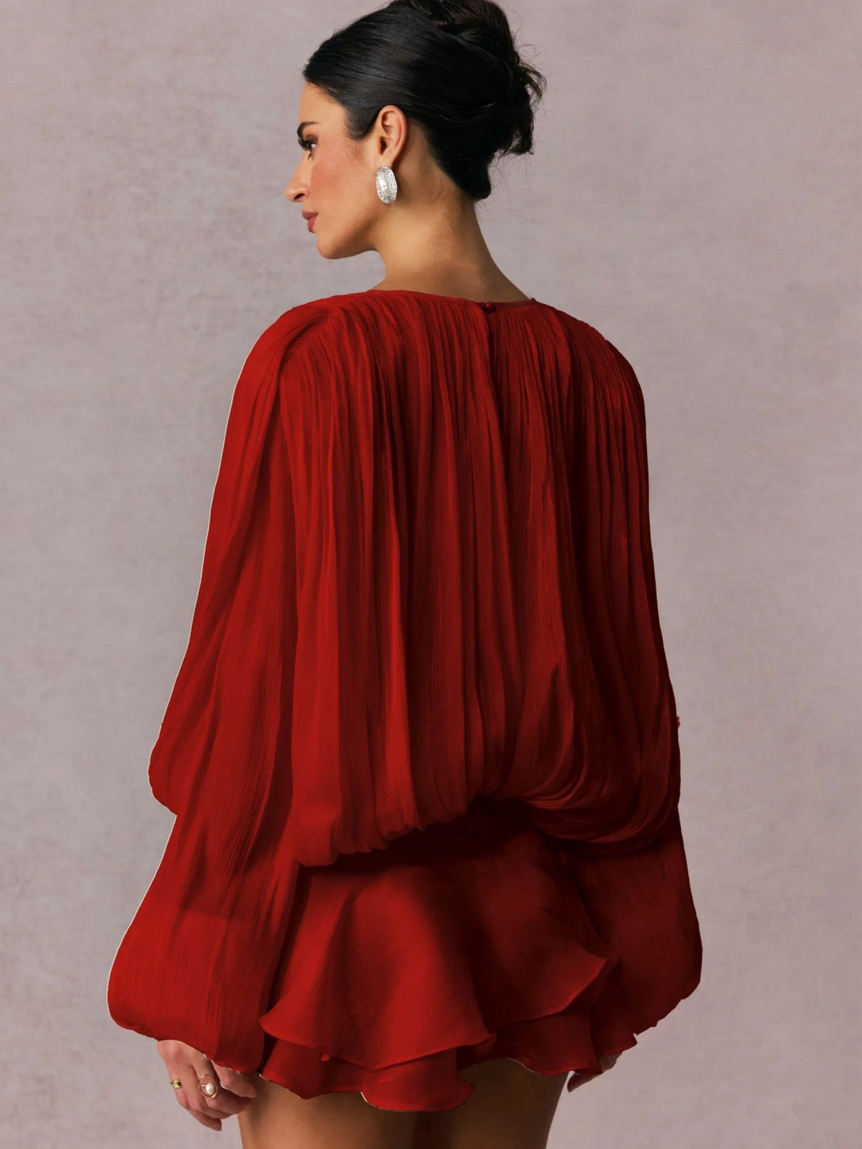 V-neck Straps Crimp Ribbon Wood Ear Solid Color Mini&Short Dresses