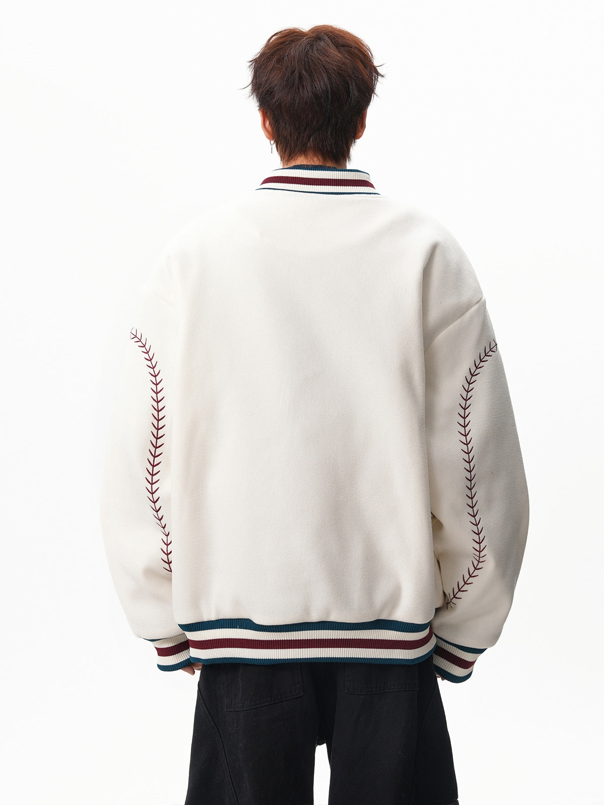 Ethnic-Embroidered Wool-Blend Varsity Jacket