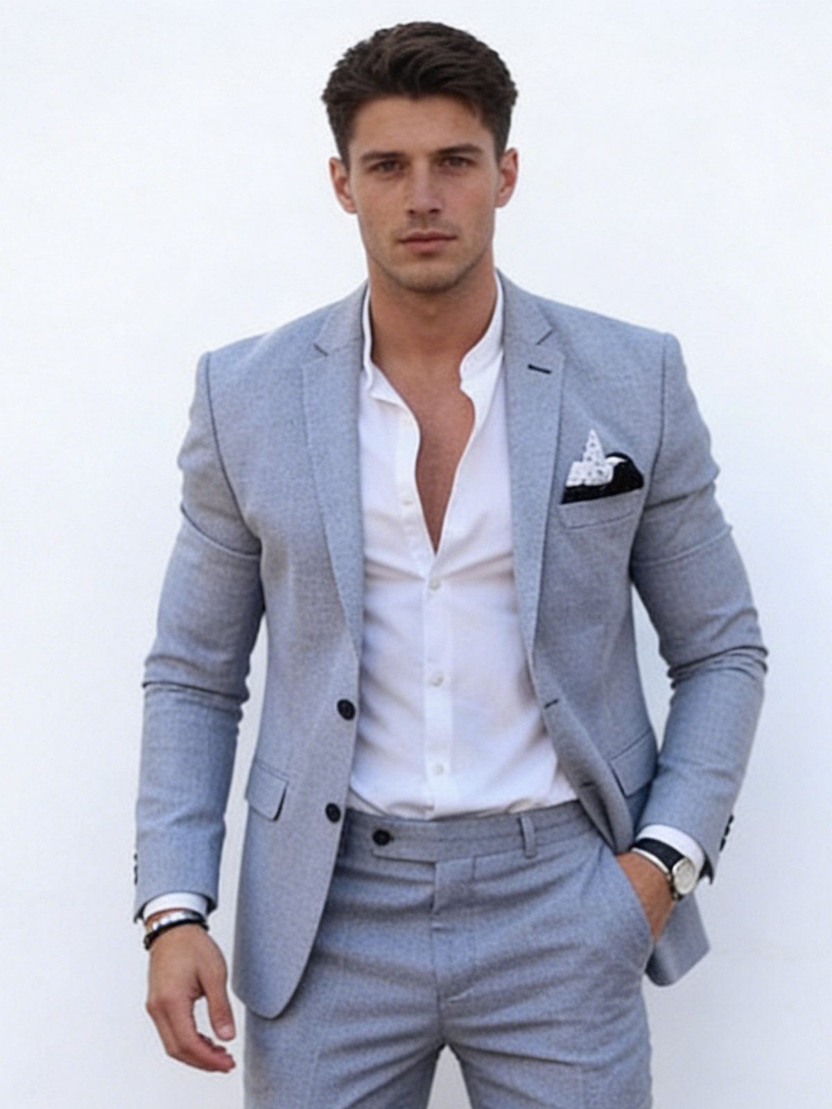 Flax Solid Color Suit Set 2-piece Sets