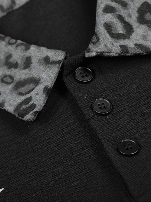 Abstract Printed Ins Leopard Print Patchwork POLO