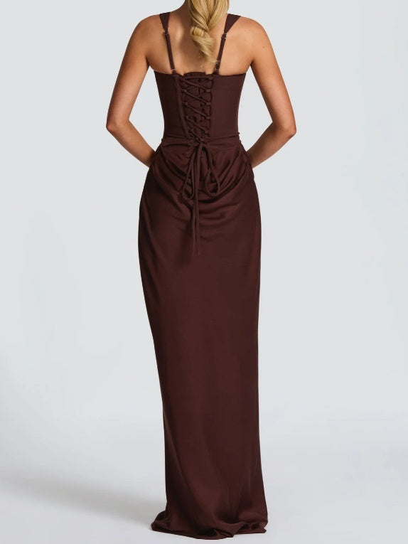 Sexy Pleated Halter-neck Fishtail Design Elegant Strapless Bodycon Dress