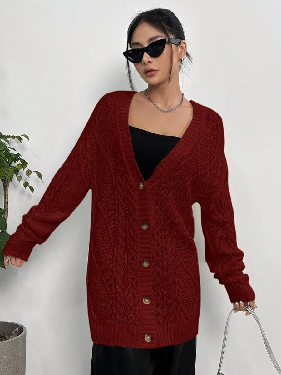 Liber Women's outerwear knitted cardigan diamond cable-knit button autumn cardigan