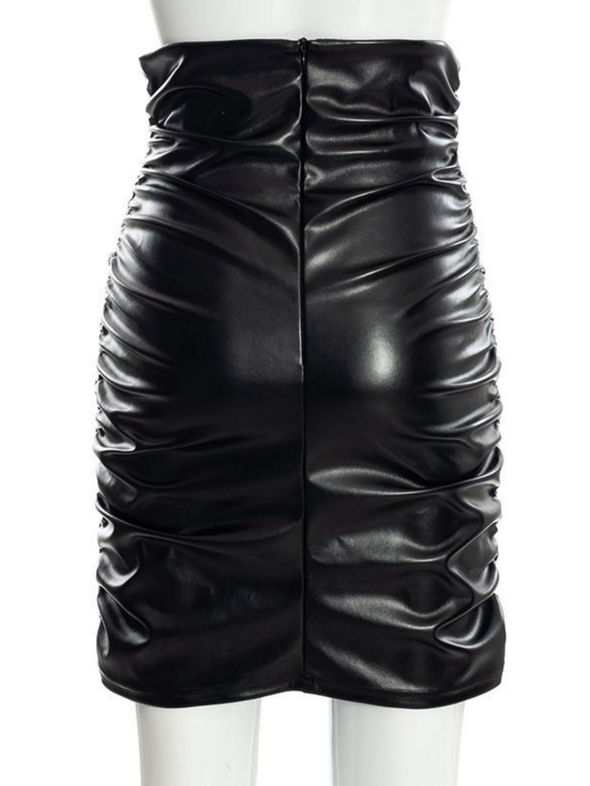 Pleated Solid Color PU Hip Wrap Skirts