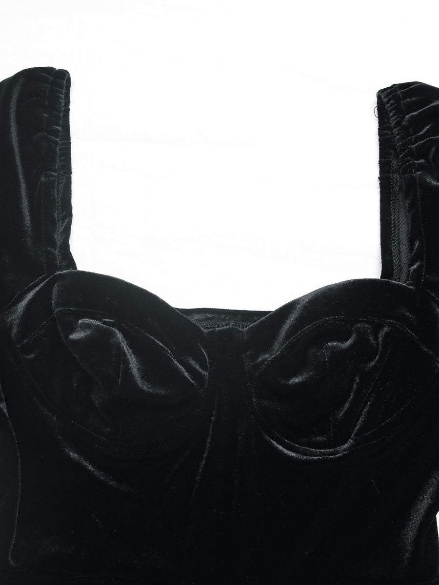 Women's Square collar Long-sleeved black patchwork short dress