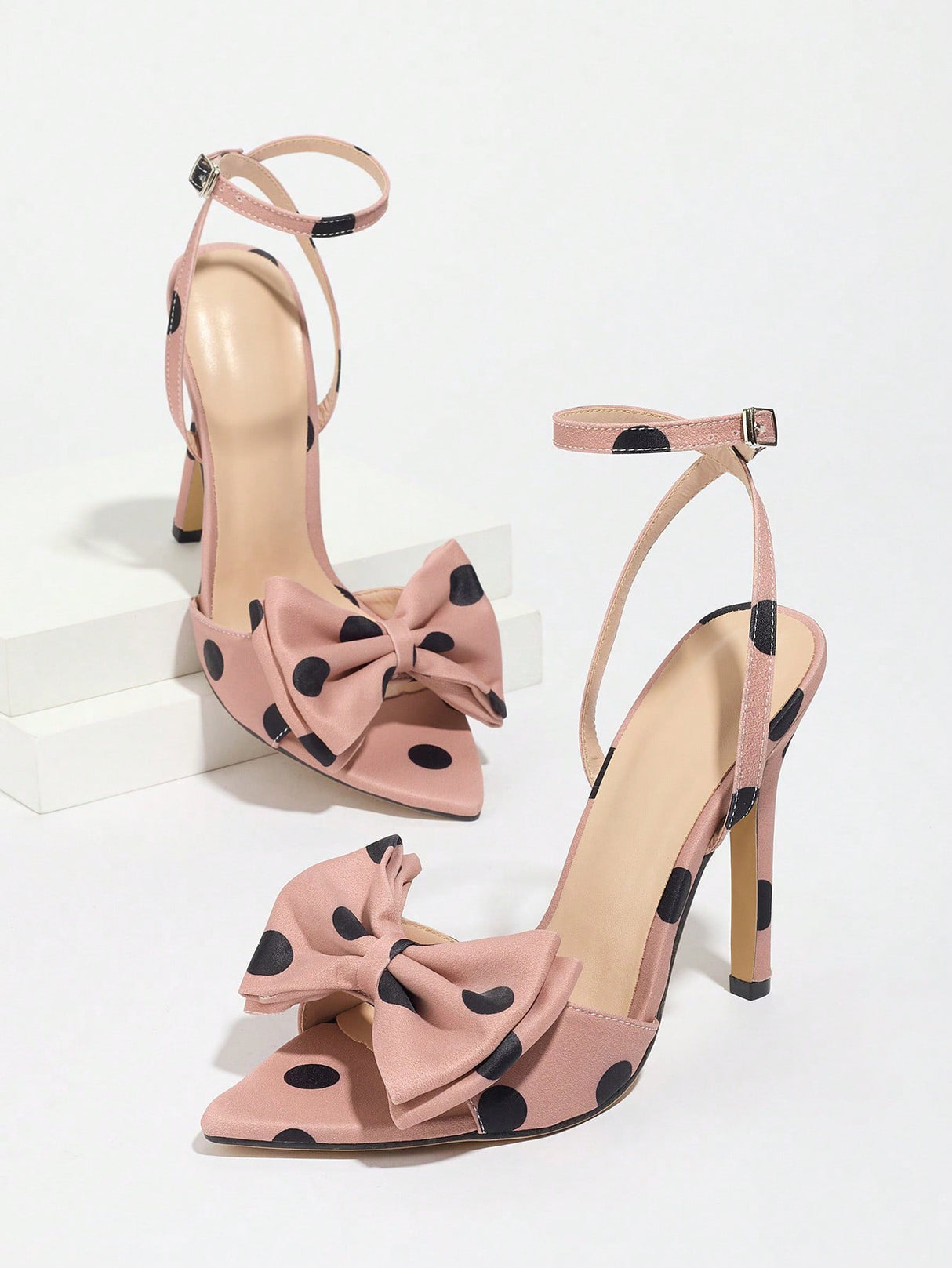 Sweet Color-blocked Polka Dot Bow High-heeled Sandals