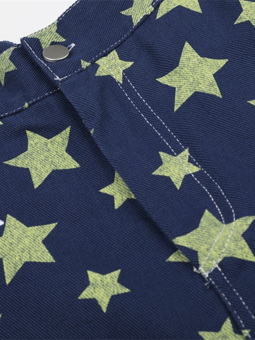 Full Print Star Loose-fit Wide Leg Work Clothes Five Points Shorts
