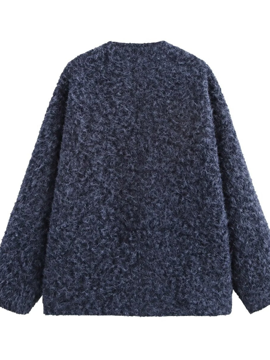 Loose V-neck tie knit cardigan