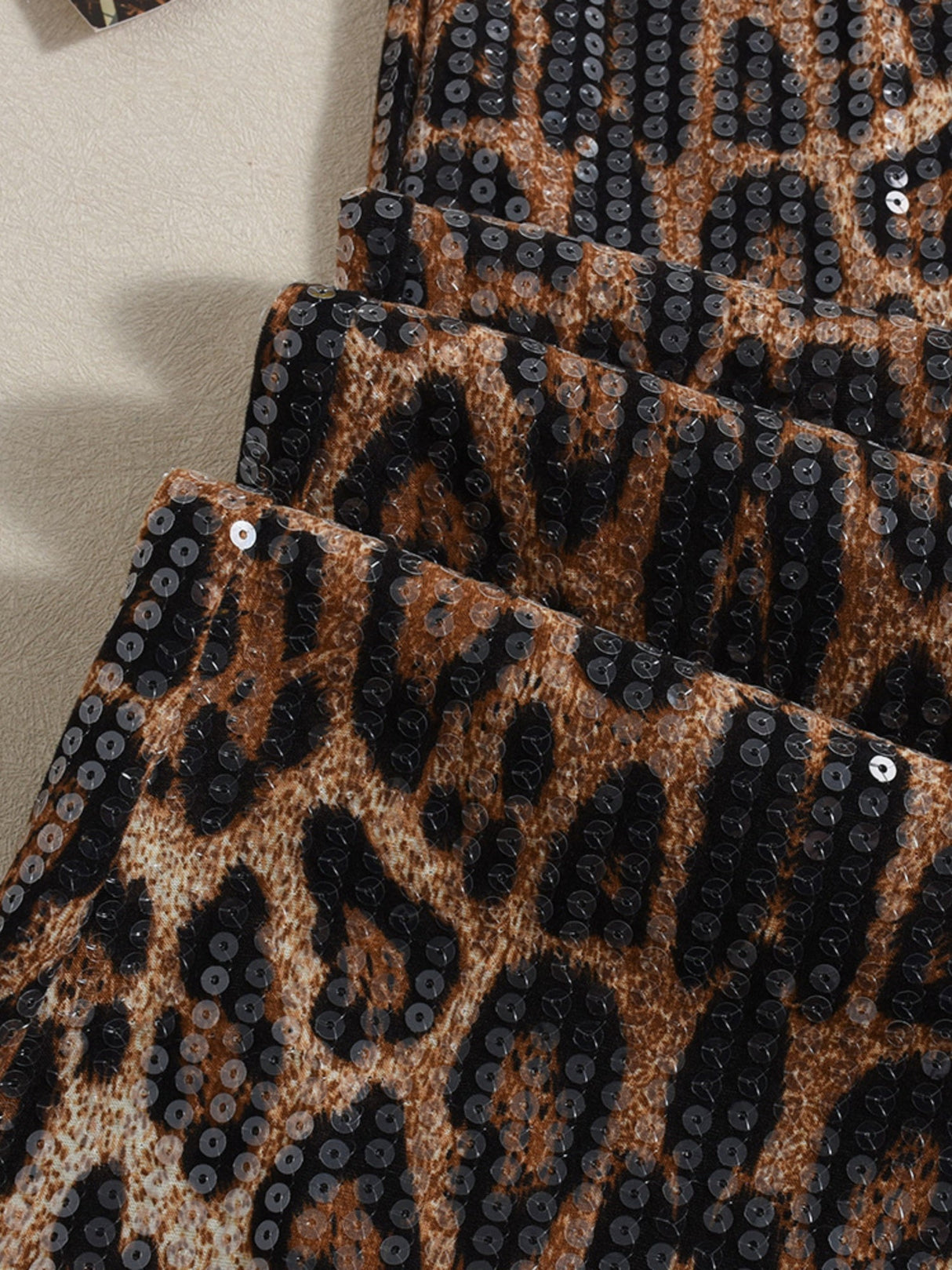 Leopard Print Sequins Stretch Skirts