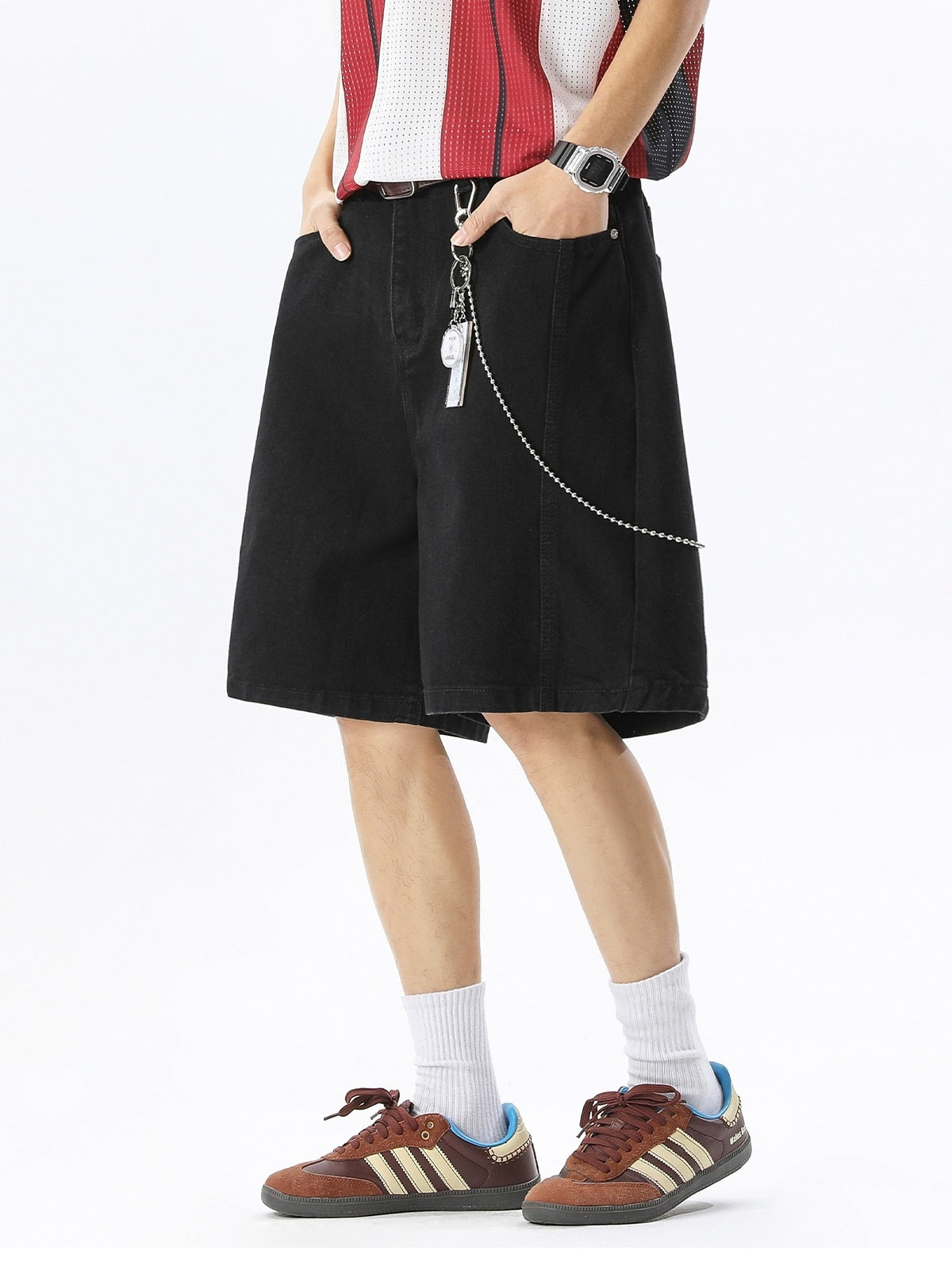 Washed Patchwork Five Points Denim Shorts